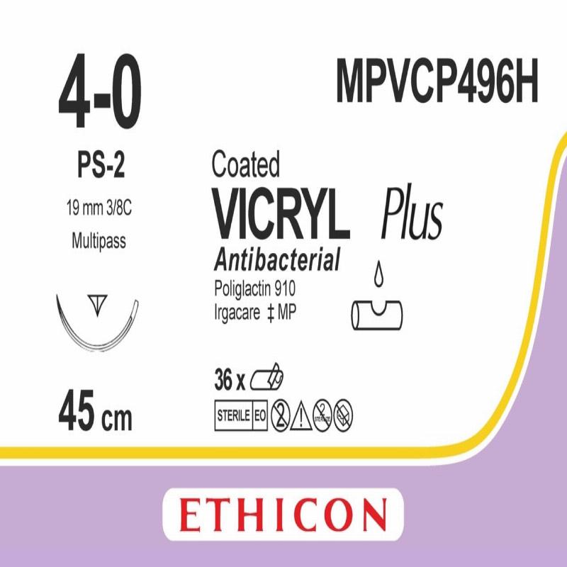 VICRYL PLUS непофарбований 45см M1.5 USP4/0 одна голка PS-2 PRIME MP, тип зворотньо-ріжуча Reverse Cutting, 19мм, 3/8 кола